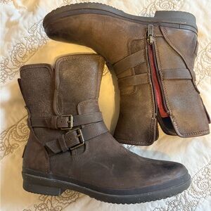 UGG Dark Brown Moto Boots with Buckle Detail